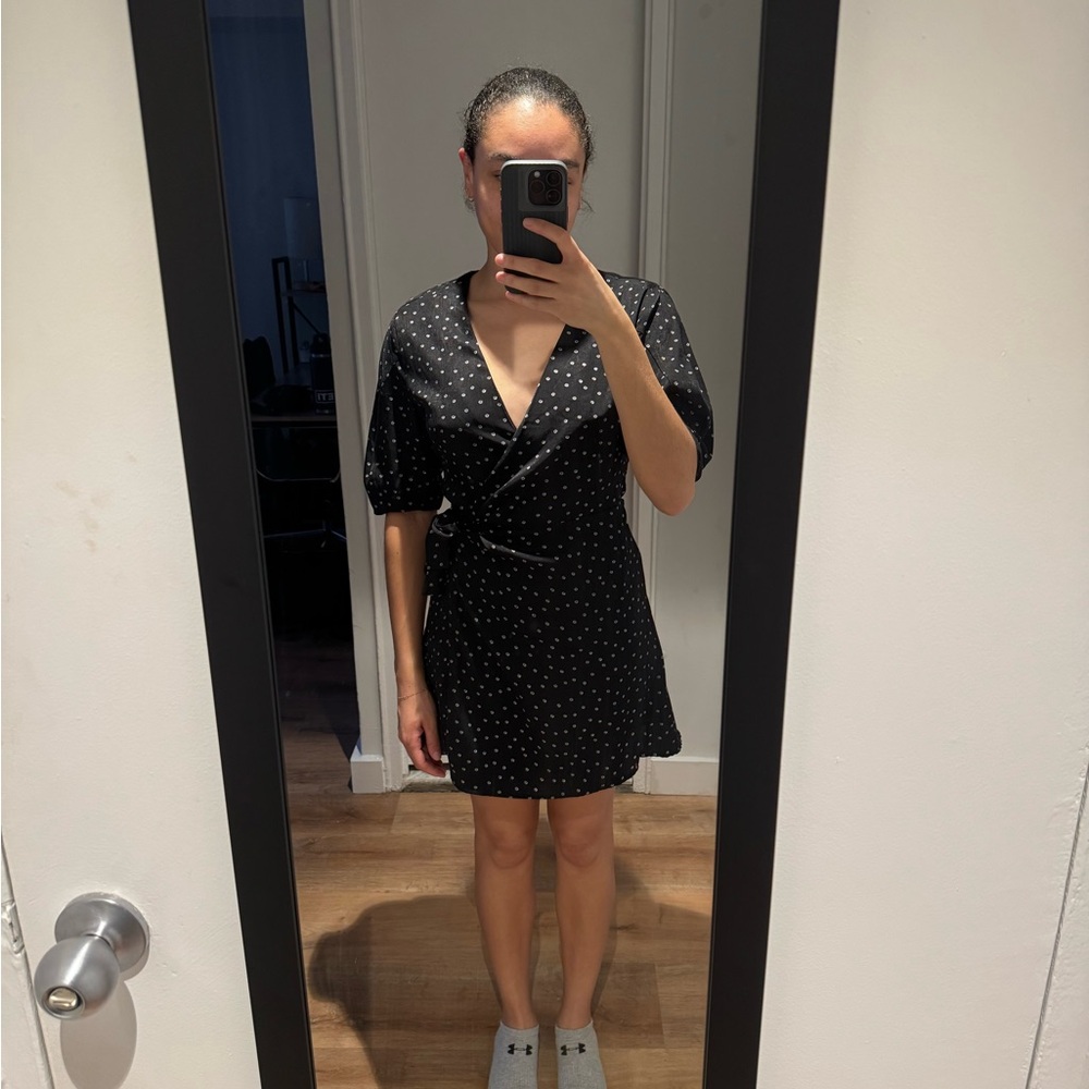 Lumiere Black and White V-Neck Wrap Dress